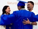 Dhanush and Aishwarya Rajinikanth were seen hugging son Yathra.