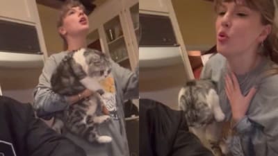 Video of Taylor Swift dancing with her cat, Meredith Grey, has surfaced. (X/ Jack Antonoff) Video of Taylor Swift dancing with her cat, Meredith Grey, has surfaced. (X/ Jack Antonoff)