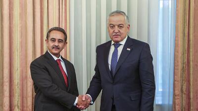 Minister of state for external affairs and environment, forest and climate change Kirti Vardhan Singh with foreign minister of Tajikistan Sirojiddin Muhriddin during a meeting, in Dushanbe, Tajikistan. (@KVSinghMPGonda) Minister of state for external affairs and environment, forest and climate change Kirti Vardhan Singh with foreign minister of Tajikistan Sirojiddin Muhriddin during a meeting, in Dushanbe, Tajikistan. (@KVSinghMPGonda)