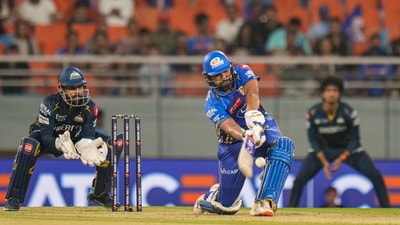 Rohit Sharma looked in phenomenal touch during the second half of his innings as he scored 81(50) vs GT. (PTI) Rohit Sharma looked in phenomenal touch during the second half of his innings as he scored 81(50) vs GT. (PTI)