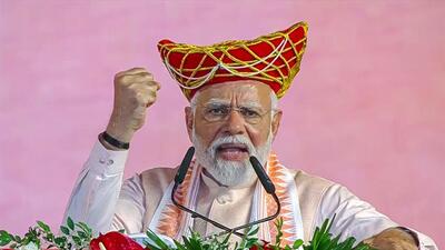 Prime Minister Narendra Modi addresses the 'Lokmata Devi Ahilyabai Mahila Sashaktikaran Mahasammelan' programme, at Jamburi Maidan in Bhopal on Saturday. (ANI)