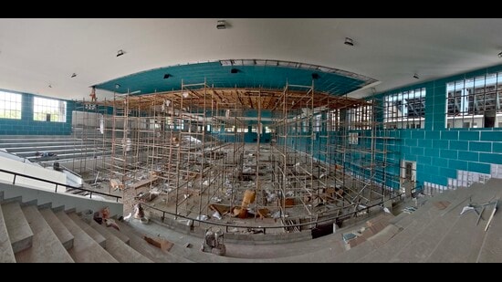 Construction work of indoor basketball stadium at Guru Nanak Stadium was expected to be completed by May 31. (Gurpreet Singh / HT)