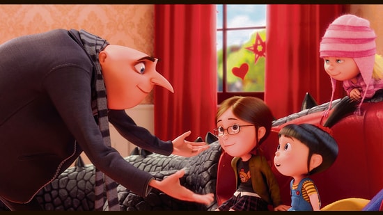 Gru, the bumbling supervillain in Despicable Me (2010), sees a heart he didn’t know he had melt as he begins to build a life with his three adopted daughters.