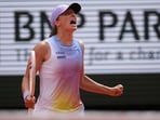 Poland's Iga Swiatek celebrates after beating Kazakhstan's Elena Rybakina during their fourth round match of the French Tennis Open Poland's Iga Swiatek celebrates after beating Kazakhstan's Elena Rybakina during their fourth round match of the French Tennis Open
