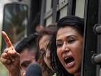 Congress leader Shama Mohamed during a protest. 