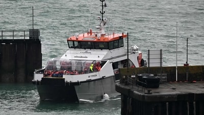 UK Border Force vessel 'Typhoon', carrying migrants picked up at sea attempting to cross the English Channel from France (AFP/Representational) UK Border Force vessel 'Typhoon', carrying migrants picked up at sea attempting to cross the English Channel from France (AFP/Representational)