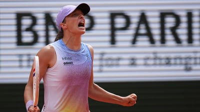 Poland's Iga Swiatek celebrates after beating Kazakhstan's Elena Rybakina during their fourth round match of the French Tennis Open (AP) Poland's Iga Swiatek celebrates after beating Kazakhstan's Elena Rybakina during their fourth round match of the French Tennis Open (AP)