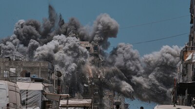 Smoke rises to the sky following an Israeli strike in Gaza City, Sunday, June 1, 2025. (AP) Smoke rises to the sky following an Israeli strike in Gaza City, Sunday, June 1, 2025. (AP)