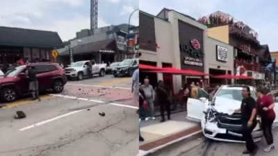 A multi-vehicle crash occurred in downtown Gatlinburg, Tennessee, on Sunday. (X) A multi-vehicle crash occurred in downtown Gatlinburg, Tennessee, on Sunday. (X)