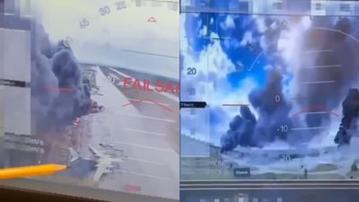 Over 40 Russian military aircraft were hit in Ukraine's massive drone attack on Sunday (X/@clashreport) Over 40 Russian military aircraft were hit in Ukraine's massive drone attack on Sunday (X/@clashreport)