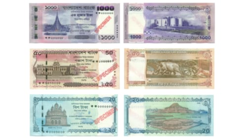 Bangladesh Bank has released the specimens for the new notes of denominations 1000, 50 and 20. (Bangladesh Bank) Bangladesh Bank has released the specimens for the new notes of denominations 1000, 50 and 20. (Bangladesh Bank)