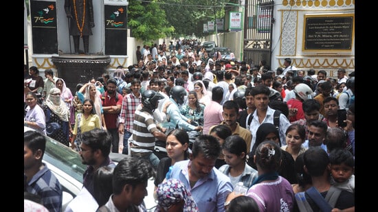 Students coming out after the BEd entrance exam in Lucknow (Deepak Gupta/HT)