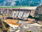 All gates of Salal Dam in India on the Chenab River closed after suspension of the Indus Waters Treaty in May. (PTI)