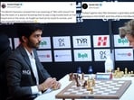 Gukesh and Magnus had a 62-move tussle that ended in a nerve wrecking finish with the latter slamming the table upon losing the game and apologising for it later.(Photo: X)
