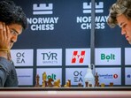 World Chess Champion D Gukesh and former world chess champion Magnus Carlsen during their match at Round 6 of Norway Chess. World Chess Champion D Gukesh and former world chess champion Magnus Carlsen during their match at Round 6 of Norway Chess.