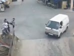 A viral video showed a man narrowly escaping a bridge accident by leaping off a crashing bike, A viral video showed a man narrowly escaping a bridge accident by leaping off a crashing bike,