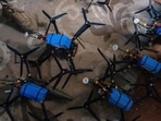 FPV drones equipped with explosive devices in a shelter at an undisclosed location near Kostyantynivka.