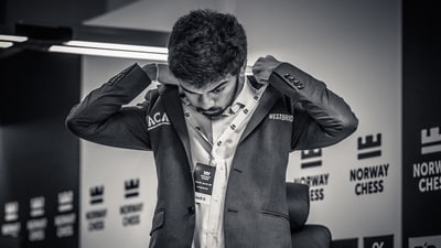 D Gukesh reacts after his win against Magnus Carlsen in their Round 6 Norway Chess 2025 clash. (Twitter (Norway Chess / Michal Walusza)) D Gukesh reacts after his win against Magnus Carlsen in their Round 6 Norway Chess 2025 clash. (Twitter (Norway Chess / Michal Walusza))