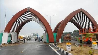 A view of Kartarpur Corridor from Dera Baba Nanak town in Gurdaspur district of Punjab. (HT)
