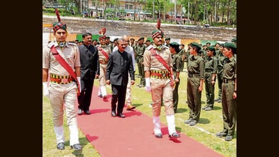 CM Sukhvinder Singh Sukhu during the passing-out parade of newly appointed ‘van mitras’ in Hamirpur on Monday. (HT Photo)