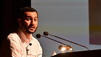 Gallerist Mortimer Chattrejee delivered a lecture at TIFR on Monday. (Anshuman Poyrekar/ / Hindustan Times)