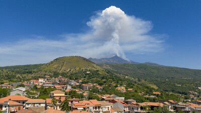 A drone view shows volcanic steam rising from Mount Etna, as seen from Milo, Italy, June 2, 2025. REUTERS/Giuseppe di Stefano (REUTERS)