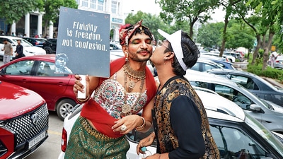 Pride parade on Saturday evening in New Delhi (Photo: Manoj Verma/HT)