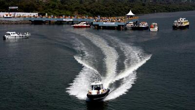 Navi Mumbai, India - February 17, 2022: Maharashtra Dy CM Ajit Pawar inaugurates Water Taxi Project at CBD BelapurJetty, in Navi Mumbai, India, on Thursday, February 17, 2022. (Photo by Bachchan Kumar/ HT PHOTO) (HT PHOTO)