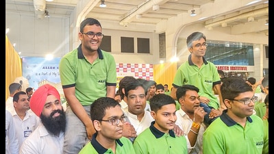 Rajit Gupta, who secured All India Rank – 1 in JEE Advanced 2025, celebrates after the announcement of the results in Kota on Monday. (ANI) Rajit Gupta, who secured All India Rank – 1 in JEE Advanced 2025, celebrates after the announcement of the results in Kota on Monday. (ANI)