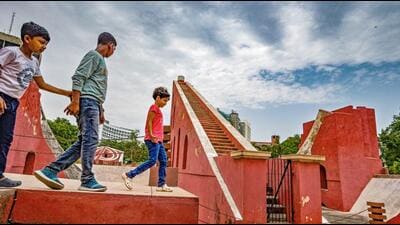Visitors at Jantar Mantar in New Delhi on Monday. (RAJ K RAJ /HT PHOTO)