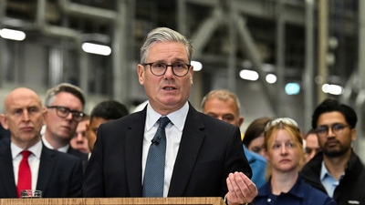 Britain's Prime Minister Keir Starmer delivers his speech during a visit to the BAE Systems'Govan facility, in Glasgow, Scotland. (AP/Andy Buchanan) Britain's Prime Minister Keir Starmer delivers his speech during a visit to the BAE Systems'Govan facility, in Glasgow, Scotland. (AP/Andy Buchanan)