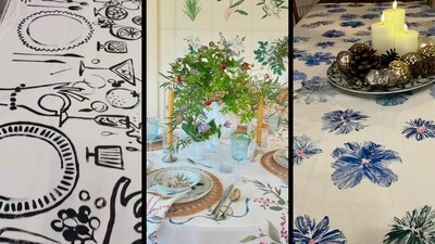 Hand painted tablecloths are making their statement return at the tables Hand painted tablecloths are making their statement return at the tables