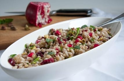 Pearl barley, almonds and pomegranate salad.