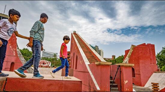 Visitors at Jantar Mantar in New Delhi on Monday. (RAJ K RAJ /HT PHOTO)