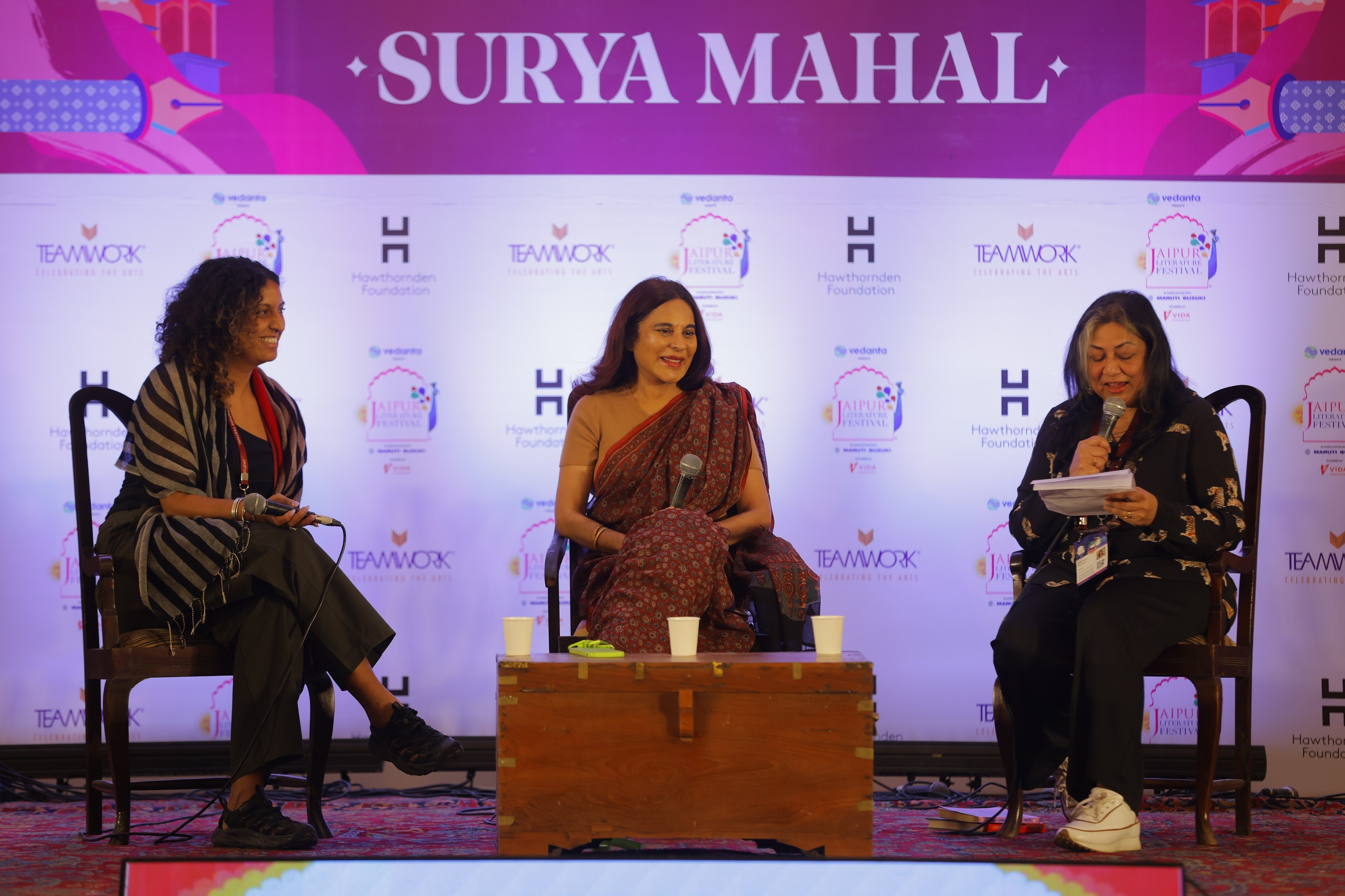 (From left to right) Sheena Patel, Ira Mathur and Cauvery Madhavan at hte Jaipur Literature Festival 2025. (Jaipur Literature Festival) (From left to right) Sheena Patel, Ira Mathur and Cauvery Madhavan at hte Jaipur Literature Festival 2025. (Jaipur Literature Festival)
