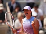 Poland's Iga Swiatek celebrates as she won the quarterfinal match of the French Tennis Open against Ukraine's Elina Svitolina at the Roland Garros Poland's Iga Swiatek celebrates as she won the quarterfinal match of the French Tennis Open against Ukraine's Elina Svitolina at the Roland Garros