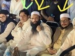 (L-R under arrows) Pakistan's Punjab assembly speaker, LeT commanders Saifullah Ansari, Talha Saeed, and minister Malik Rasheed Ahmed Khan were seen in a recent rally. (L-R under arrows) Pakistan's Punjab assembly speaker, LeT commanders Saifullah Ansari, Talha Saeed, and minister Malik Rasheed Ahmed Khan were seen in a recent rally.