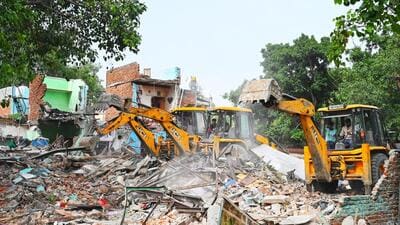 A demolition drive at Madrasi Camp on June 1. (Vipin Kumar/HT Photo)