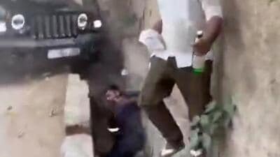 Despite the violent impact, Saurabh survived the hit. After the assault, the brothers approached Sector 24 police station to file a complaint. (HT Photos (Video grab)) Despite the violent impact, Saurabh survived the hit. After the assault, the brothers approached Sector 24 police station to file a complaint. (HT Photos (Video grab))