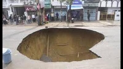 File photo of a sinkhole in Vikas Nagar. (Sourced) File photo of a sinkhole in Vikas Nagar. (Sourced)