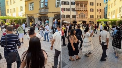 Indian travellers under fire for performing Garba on Austria street. Indian travellers under fire for performing Garba on Austria street.