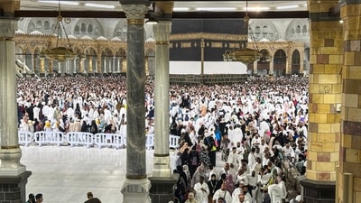 Worshippers gather for prayers around the Kaaba, Islam's holiest shrine, at the Grand Mosque complex in the holy city of Mecca on June 2, 2025 ahead of the annual Hajj pilgrimage. (AFP) Worshippers gather for prayers around the Kaaba, Islam's holiest shrine, at the Grand Mosque complex in the holy city of Mecca on June 2, 2025 ahead of the annual Hajj pilgrimage. (AFP)