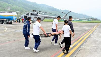 Two MI-17 V5 helicopters airlifted 34 stranded individuals from Chaten to Pakyong Greenfield Airport Two MI-17 V5 helicopters airlifted 34 stranded individuals from Chaten to Pakyong Greenfield Airport