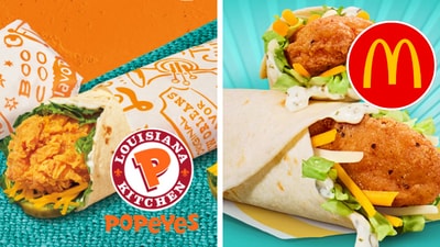 McDonald's vs Popeyes - The wrap battle: The two fast-food chains are battling it out with Snack Wrap and Chicken Wraps, respectively (Popeyes, McDonald's) McDonald's vs Popeyes - The wrap battle: The two fast-food chains are battling it out with Snack Wrap and Chicken Wraps, respectively (Popeyes, McDonald's)