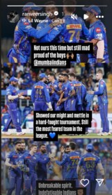 Ranveer penned an uplifting message for the Mumbai Indians team. Ranveer penned an uplifting message for the Mumbai Indians team.