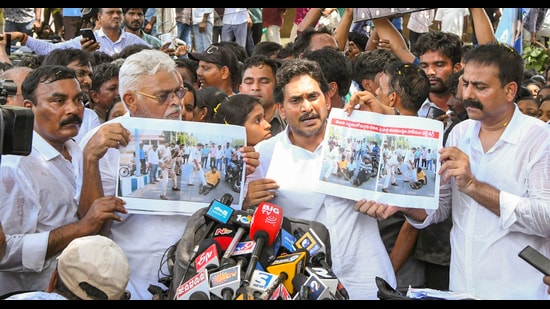 YSR Congress Party chief and former chief minister of Andhra Pradesh YS Jagan Mohan Reddy speaks with the media after meet the family of John Victor. (PTI)