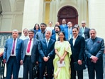 Group-7 all-party delegation led by NCP-SCP MP Supriya Sule meets with Karim Darwish, Head of Committee on Foreign Affairs of Egypt and other members of the Parliamentary Committee on Foreign Affairs at the House of Representatives on Operation Sindoor global outreach, at the Senate in Cairo on Monday.