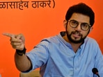 Shiv Sena (UBT) leader Aditya Thackeray addresses the media during a press conference at Sena Bhavan in Mumbai.
