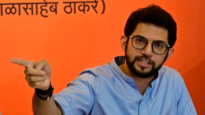 Shiv Sena (UBT) leader Aditya Thackeray addresses the media during a press conference at Sena Bhavan in Mumbai. (Anshuman Poyrekar/Hindustan Times)