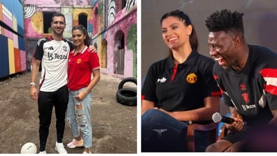 Saiyami Kher recently met Manchester United stars Diogo Dalot, Harry Maguire and Andre Onana in Mumbai. Saiyami Kher recently met Manchester United stars Diogo Dalot, Harry Maguire and Andre Onana in Mumbai.